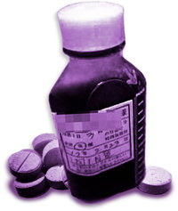 Sebotol tablet kodeine—semua opiate sementara mengurangi rasa sakit namun sangat adiktif.